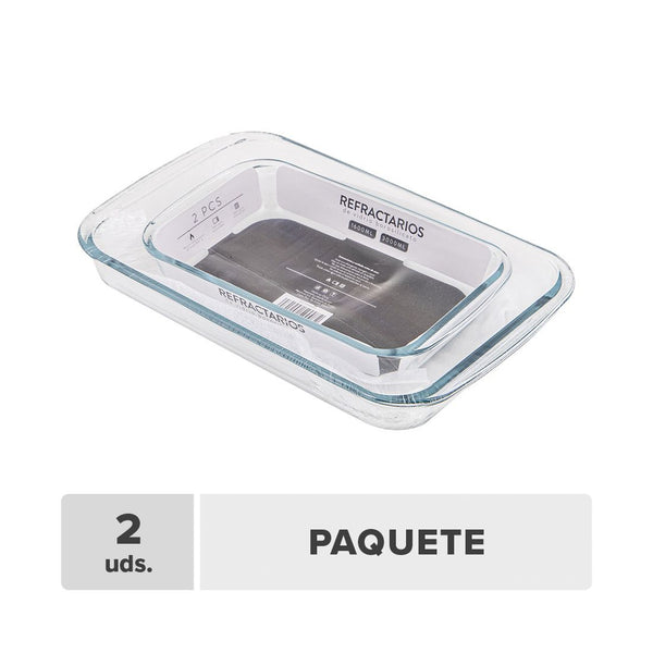 Refractario Rectangular Vidrio Borosilicato 1.6lt-3lt 2pcs