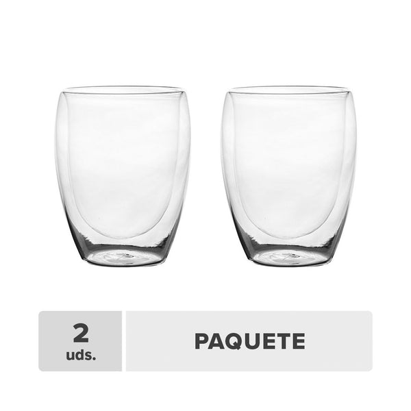 Vaso Doble Pared Vidrio Borosilicato 11.8oz 2unds