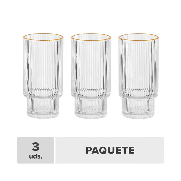 Vaso Borde Dorado Vidrio 10oz 3unds