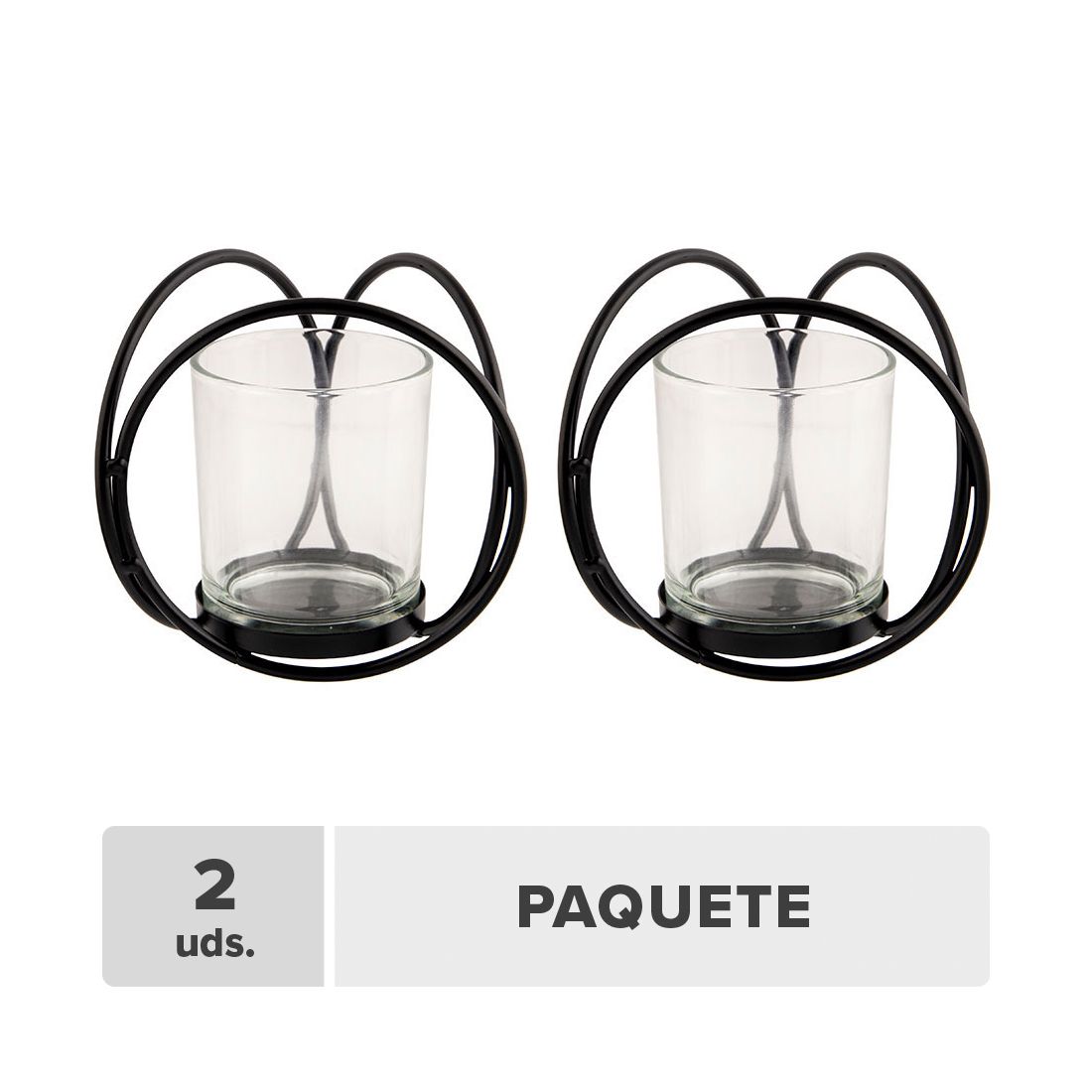 Candelabro Negro Metal Y Vidrio 15x13x14cm 2pcs