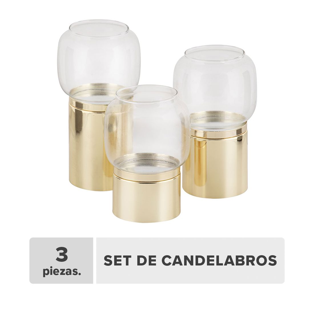 Candelabro Circular Con Base Metal Y Vidrio 3unds