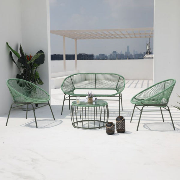 Set Jardín Verde Acero Y Ratán 4pcs