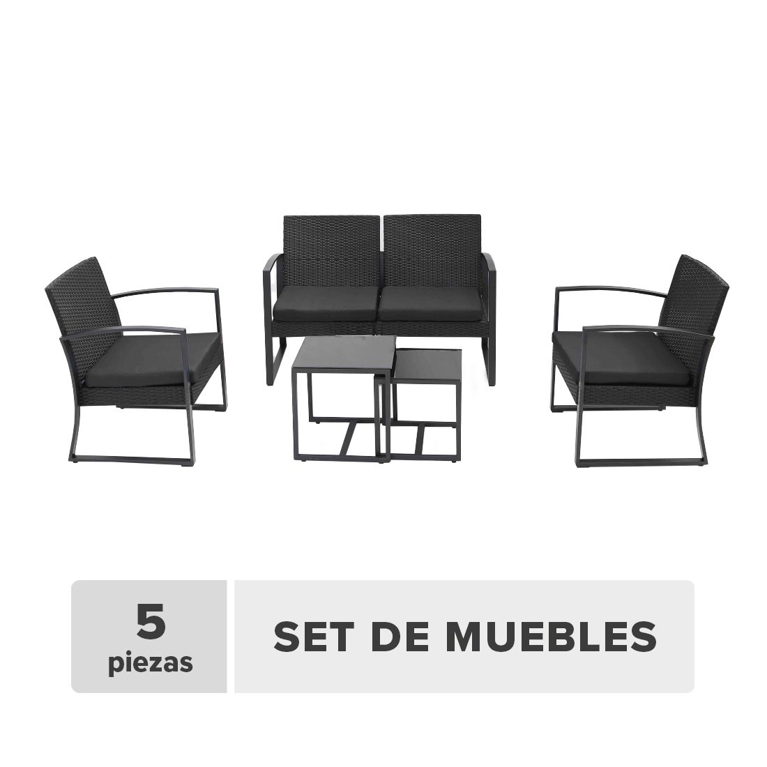 Set Jardín Negro Estructura Metal 40x40x41.5cm