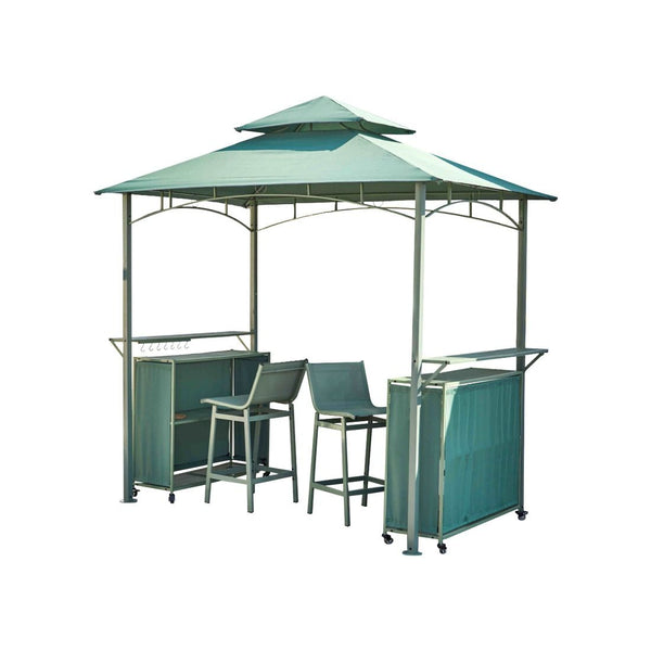 Set Gazebo Con Bancos Y Mesa Acero Y Poliéster 243x152x255cm