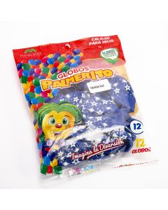 Globo #12 Impreso Estrellas Azul 12und