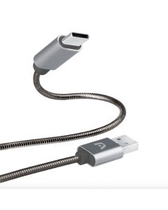 Cable Tipo C A USB 2.0 Dura Spring Trenzado Metal Plateado 1m
