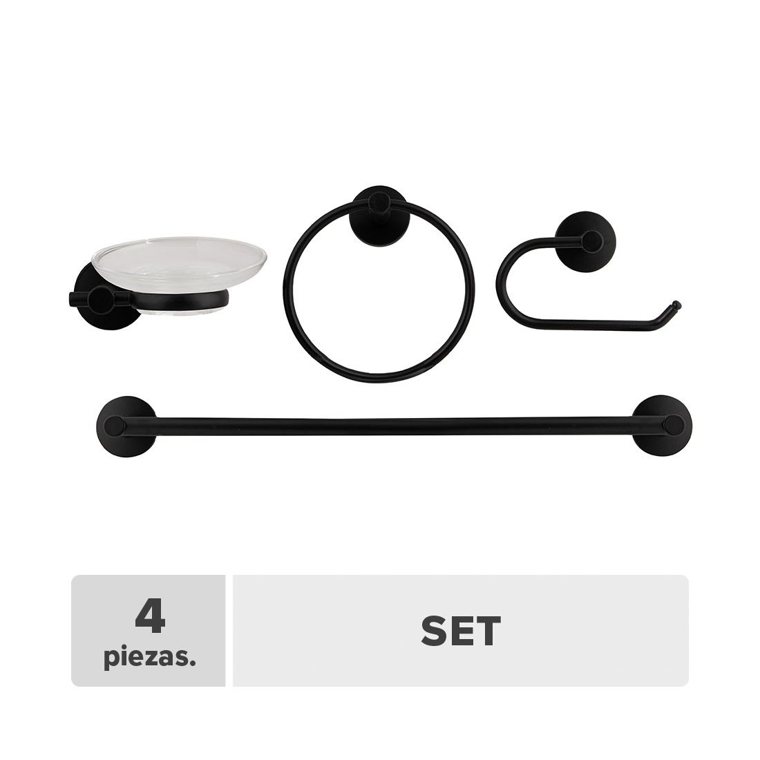 Set Baño Metal Negro 4pcs
