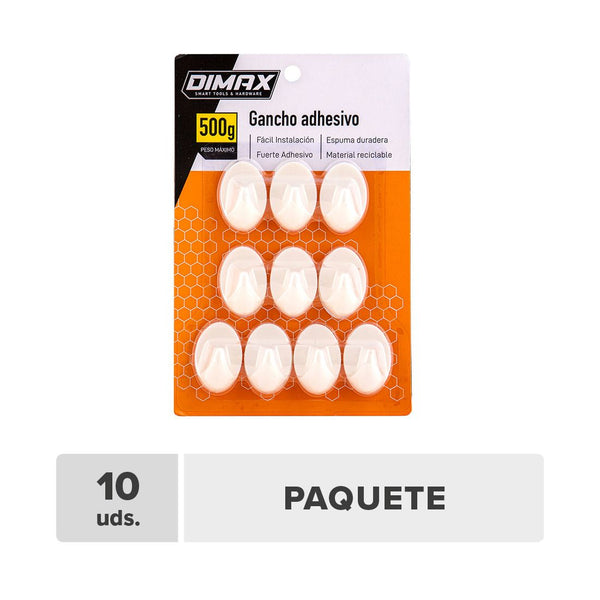 Gancho Adhesivo Plástico Dmax Max 500g 10unds