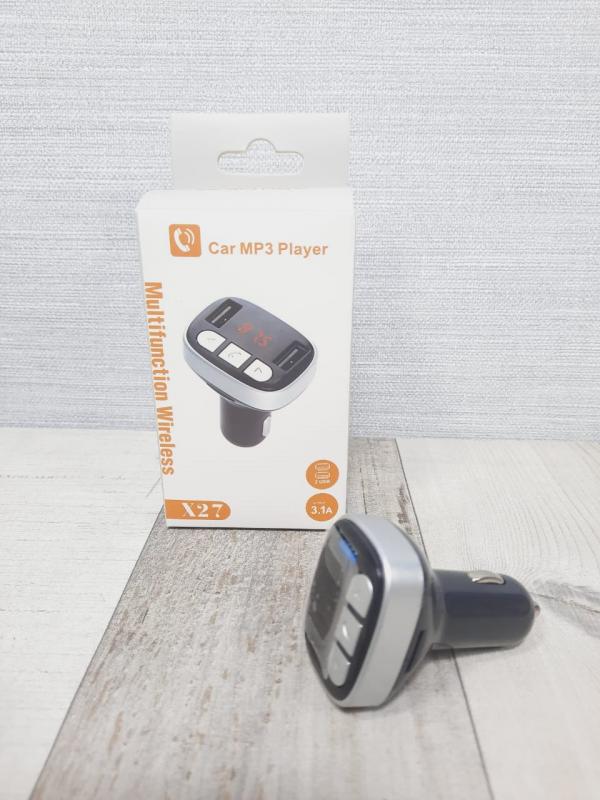 Cargador Cubo Carro Doble Usb 2.4 A Con Bluethooth Y Fm Transmisor X27 Negro