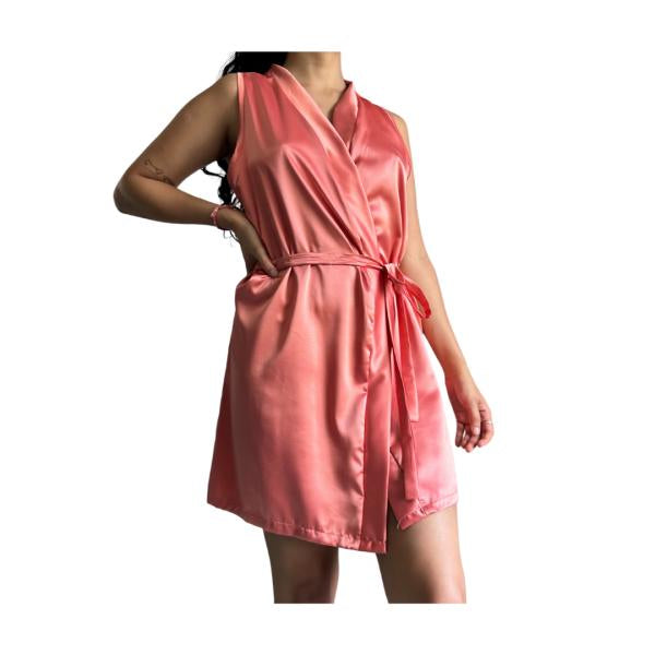 Bata - Kimono Sin Mangas Liso  - Color Coral Talla Unica Talla Unica