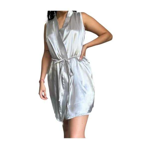 Bata - Kimono Sin Mangas Liso - Color Platino Talla Unica Talla Unica
