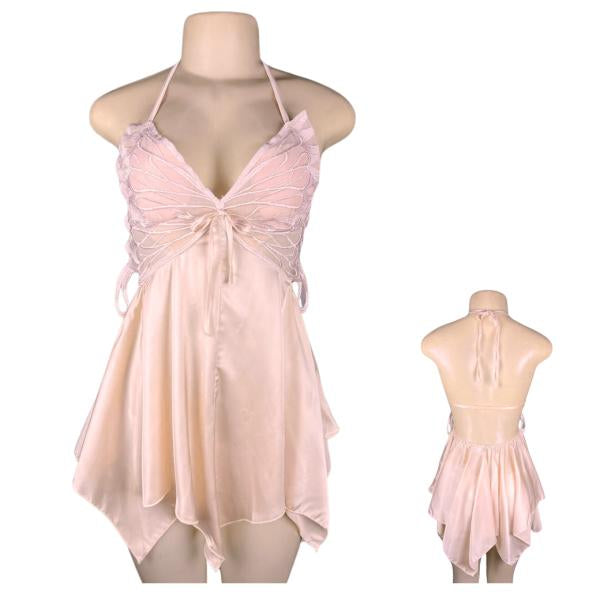 Pijama - Bata Lisa Con Detalle De Encaje Al Frente Y Espalda Descubierta - Rosado S