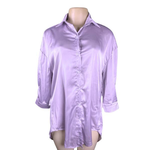 Pijama - Blusón/Camisa Lisa Manga Larga De Botones - Lila S