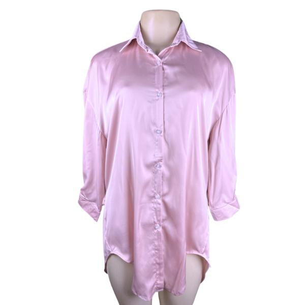 Pijama - Blusón/Camisa Lisa Manga Larga De Botones - Rosado S
