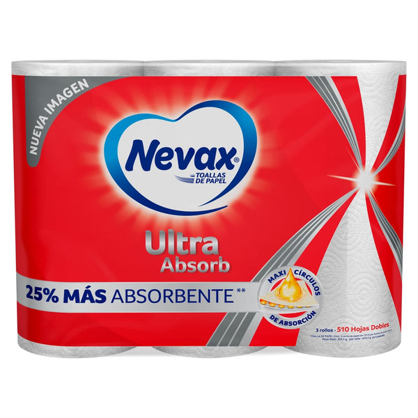 Toallas De Papel Nevax Ultra Absorb - 3 Rollos