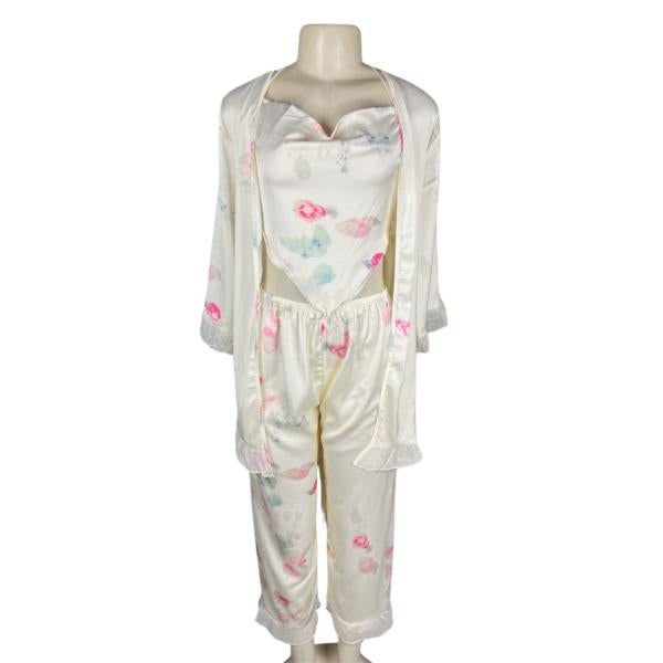 Pijama - Conjunto Blusa Pantalón Y Bata - Estampado Blanco M