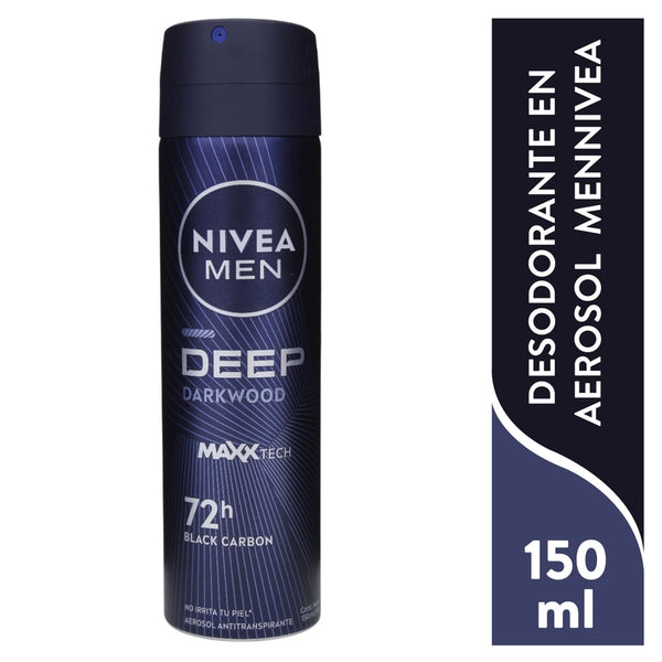 Desodorante Nivea Men Antibacterial En Spray, Deep Dark Wook Black Carbon - 150 Ml