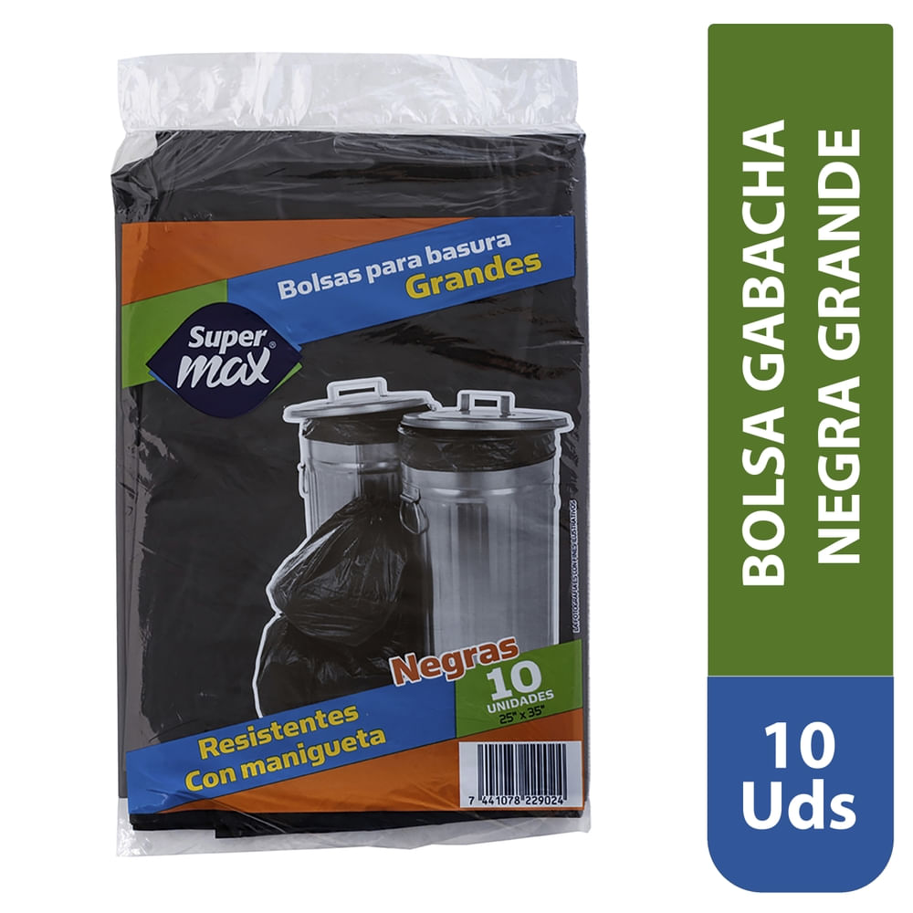 Bolsa Para Basura Supermax, Negra Con Manigueta Grande 10 Unidades