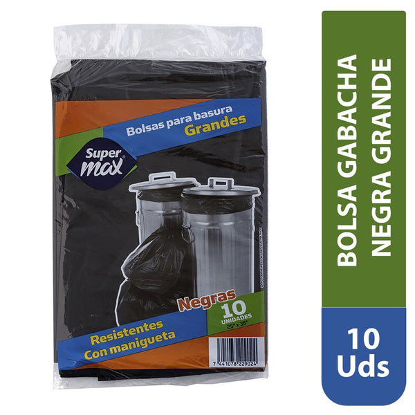 Bolsa Para Basura Supermax, Negra Con Manigueta Grande 10 Unidades