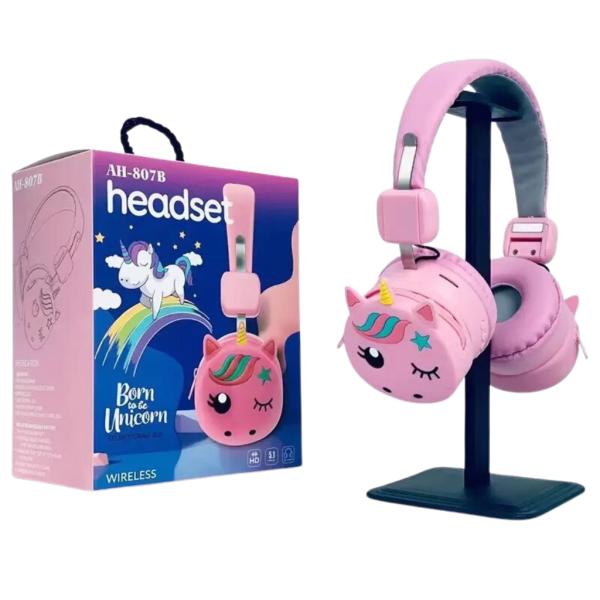 Audifono Bluetooth Diseño Unicornio Ah-807B Rosado
