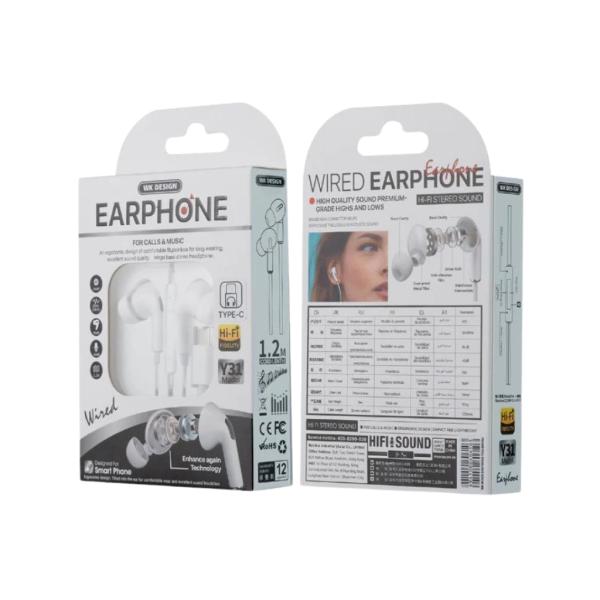 Audifonos Manos Libre  3.5 Modelo Y31 Wk Desing Blanco