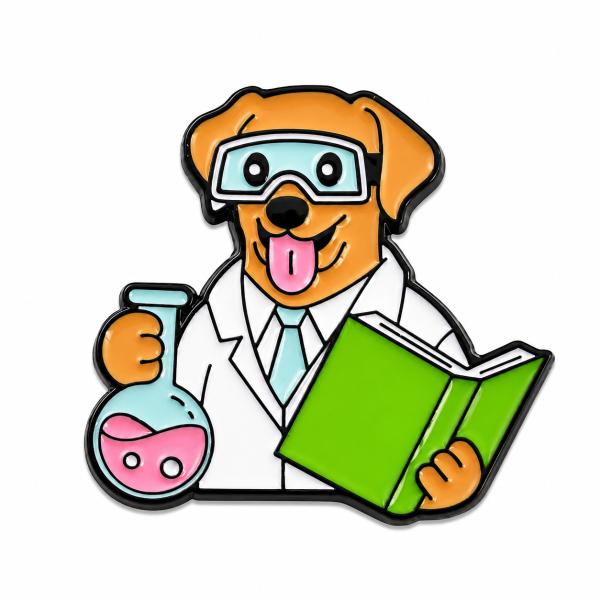 Pin Metalico De Perro Con Bata Cientifico