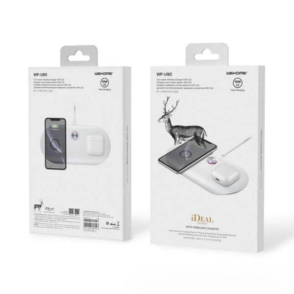 Cargador Inalambrico 2 En 1 Modelo Wp-U90 Wekome Blanco