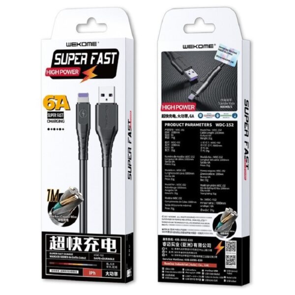 Cable Usb Lightning Wdc-152I 3M Wk Desing Negro