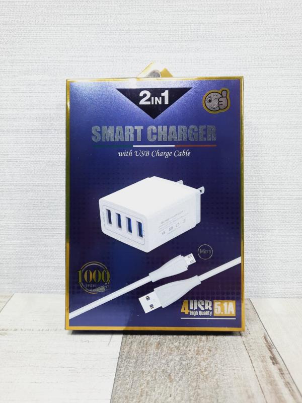Cargador Cubo Casa  4 Usb Con Cable Usb Iphone Lightinig Caja Azul