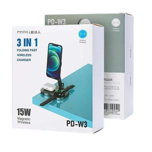 Cargador Inalambrico 3 En 1 Modelo Pd-W3 Proda Negro