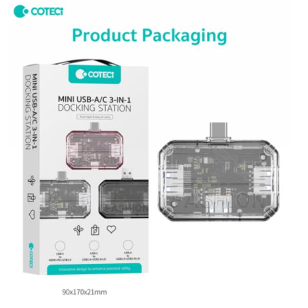 Mini Estacion De Acoplamiento Usb-C 3 En 1 Modelo 16027 Coteci Negro