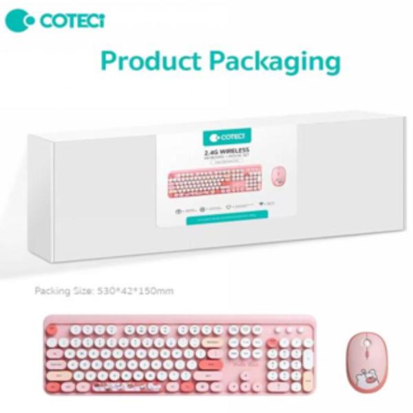 Set De Teclado Inalambrico Con Mouse Modelo 84021 Coteci Rosado