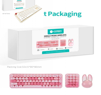Set De Teclado+ Teclado Numerico Inalambrico Con Mouse  Modelo 84019 Coteci Rosado