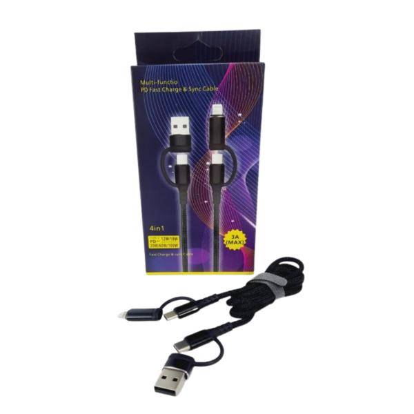 Cables Usb Tipo A  Iphone Lightning Pd  Tipo-C 4 En 1 Negro