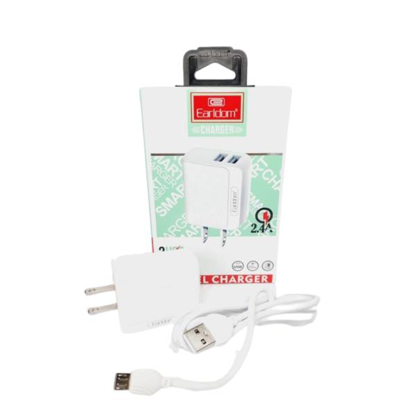 Cargador Cubo Casa Es-160M Con Cable Micro V8 Earldom Blanco