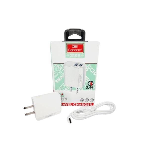 Cargador Cubo Casa Es-160C Con Cable Tipo-C Earldom Blanco