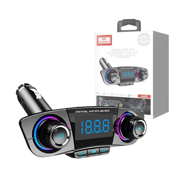 Cargador Cubo Carro Doble Usb 2.4A Con Bluethooth Y Transmisor Fm  Et-M60 Earldom Negro