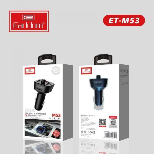 Cargador Cubo Carro Doble Usb 2.4A Con Bluethooth Y Transmisor Fm  Et-M53 Earldom Negro