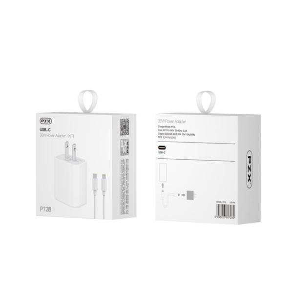 Cargador Completo Tipo C A Lightning 30W Modelo P72L Pzx Blanco