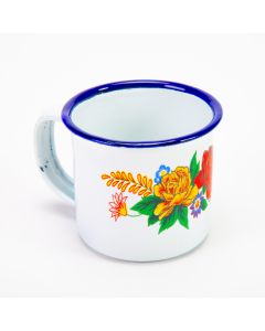 Jarra Loza Estampada Blanca C/borde Azul