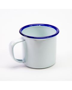 Jarra Loza Lisa C/borde Azul 10cm Blanca
