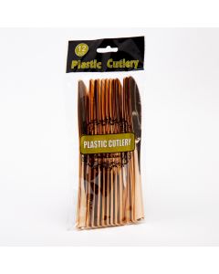 Cubierto Plástico Liso 20cm 12und Oro Rosa
