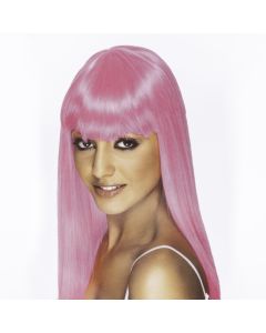 Peluca Artificial Lisa Larga Rosado
