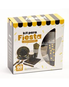 Vajilla Cartón Desechable Estampado Puntos 60pzas