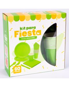 Vajilla Desechable Cartón Lisa 60pzas Verde Limon Y Blanco