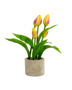 Planta Artificial Tulipanes Con Maceta Cemento