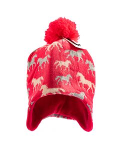 Gorro Para Niña Estampado Unicornio Y Pompon Fucsia
