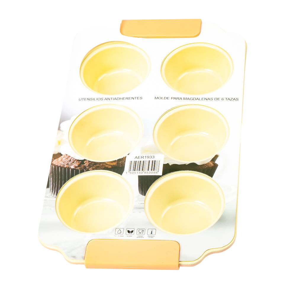 Molde Acero Liso Antiadherente 6 Cupcakes