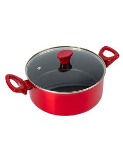 Olla Aluminio Lisa Antiadherente Liso Con Tapa 24cm Rojo