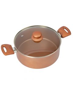 Olla Aluminio Lisa Con Tapa Vidrio Y Asas Plástico 24cm Oro Rosa
